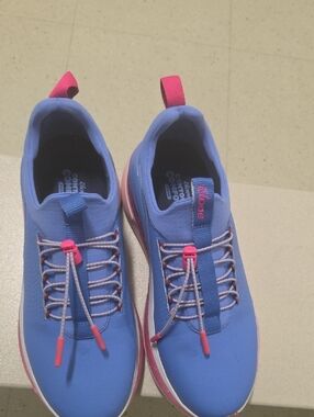 Clove Blue Slip-On Athletic Sneakers with Pink Accents